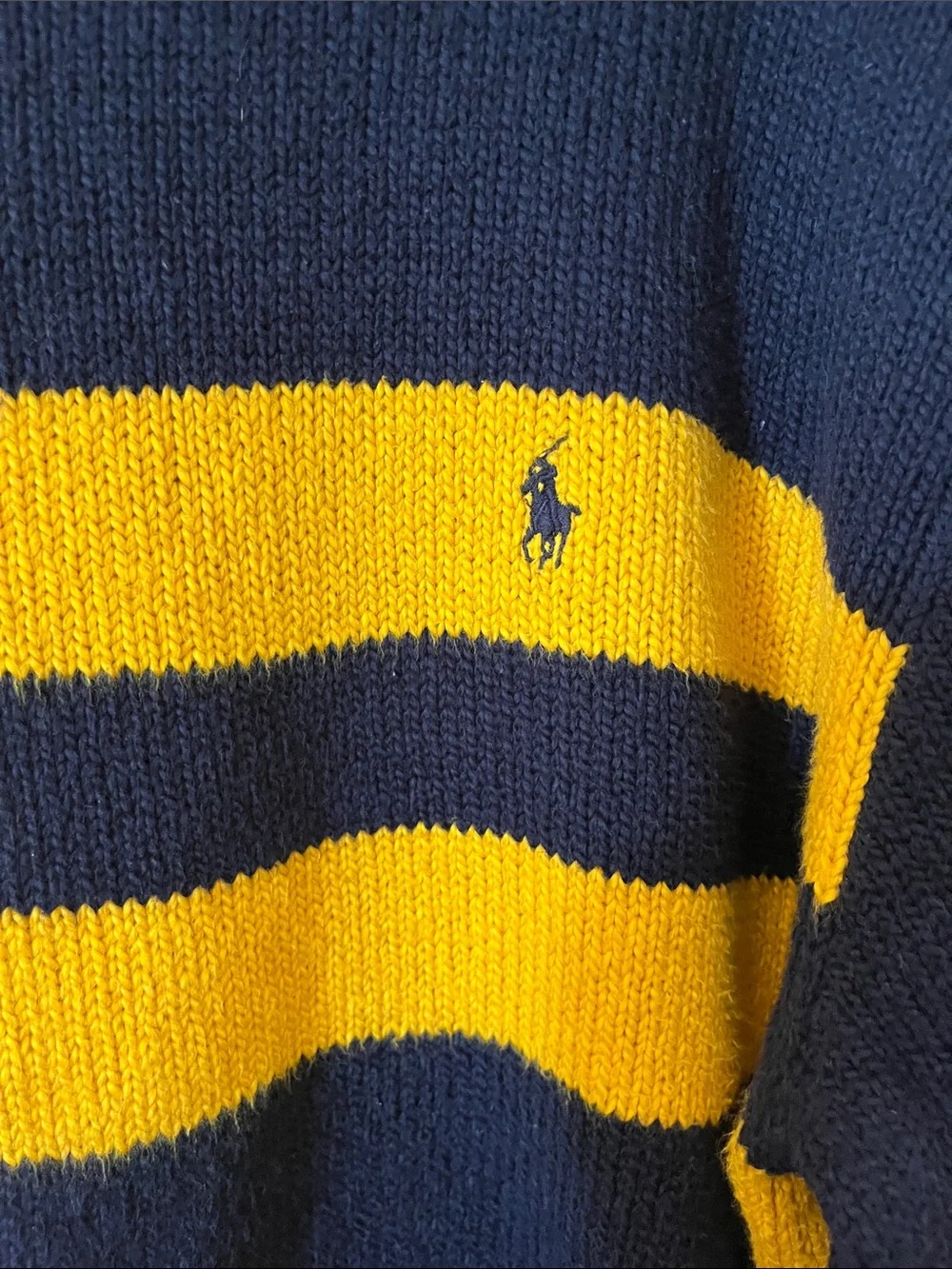 Polo by Ralph Lauren Navy Crewneck Sweater with Gold Stripes
